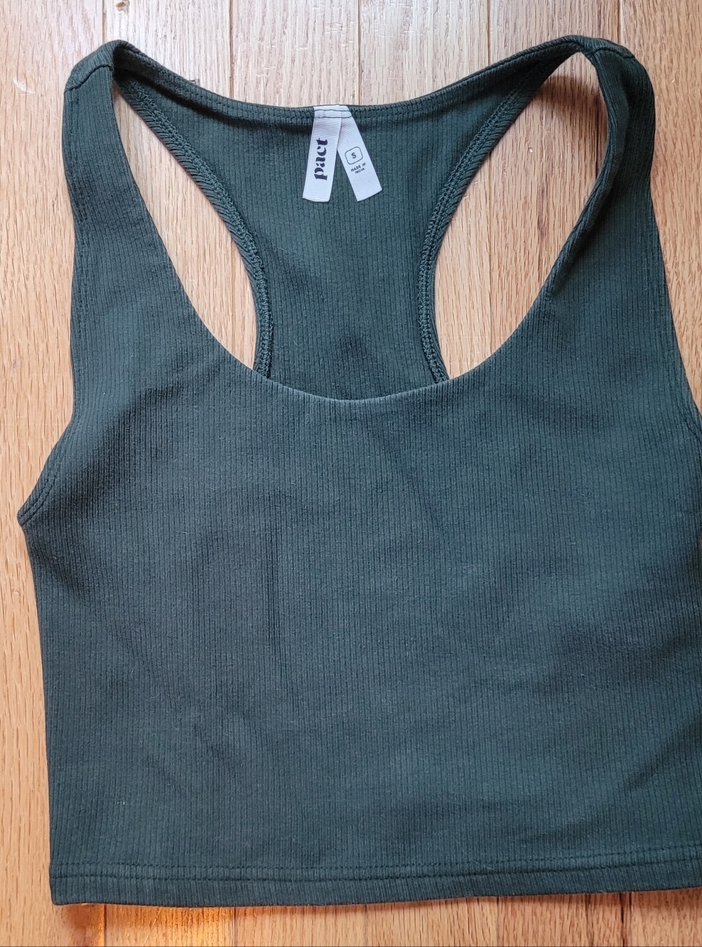 Pact Organic Ribbed Racerback Bra Top - Green - Size Small